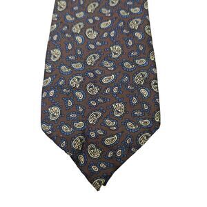 Wembley Silks Vintage Neck Tie 100% Silk Brown Blue Micro Paisley Thin Office